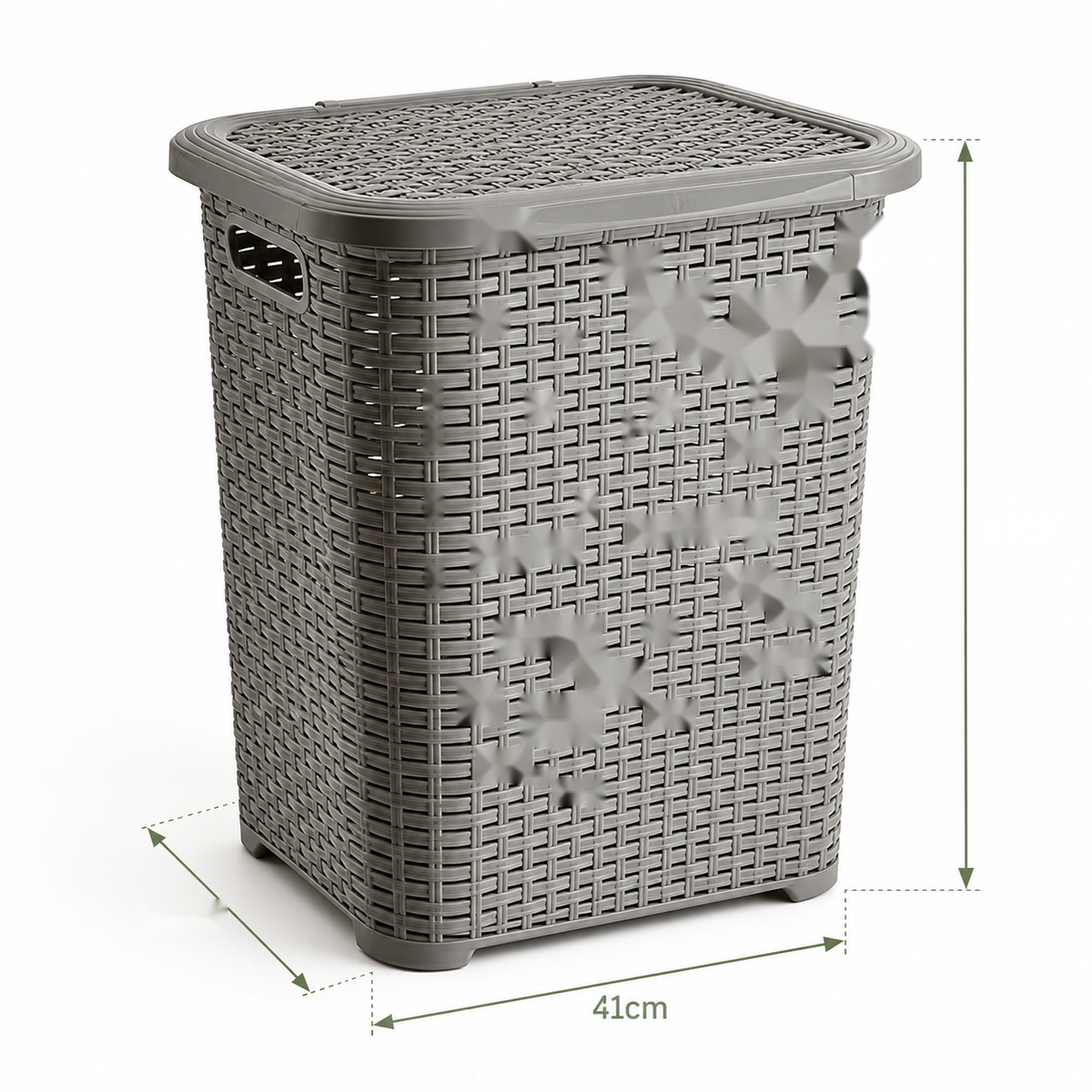 Grey rattan-style laundry basket product view