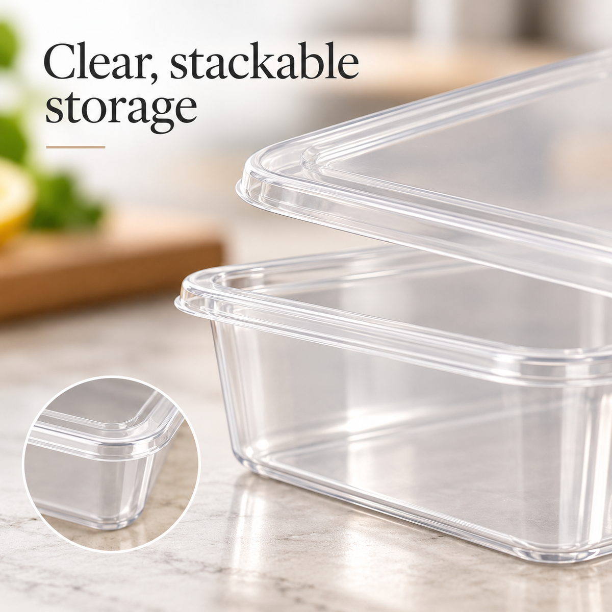Clear stackable food storage containers