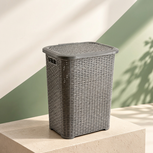 45L Rattan-Style Laundry Basket with Lid — supplier image 1