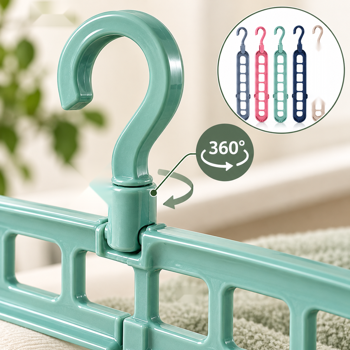 Close-up of the hanger organiser hook and slots