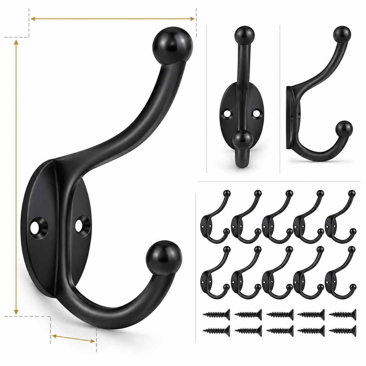 Black double hooks with mounting screws