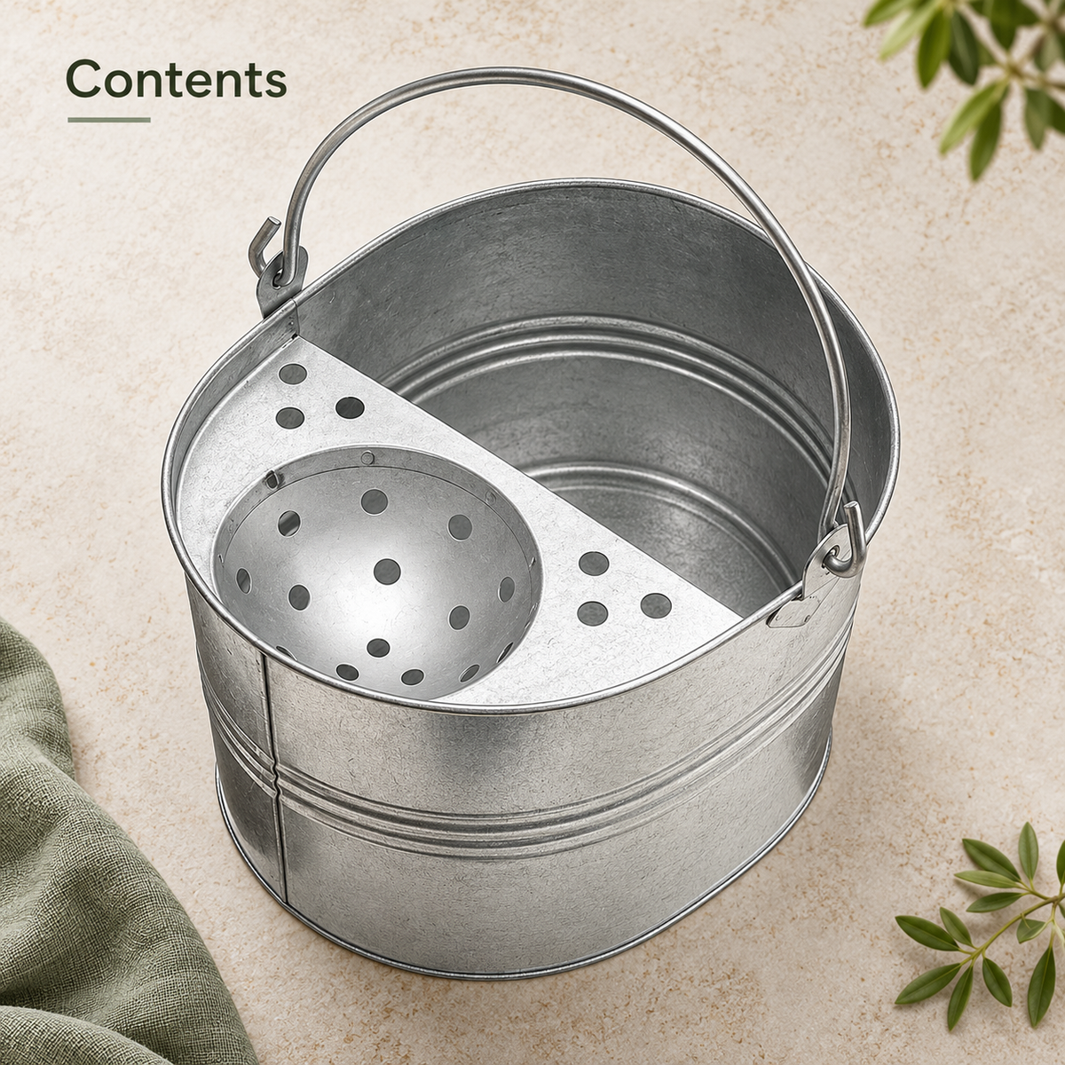 Metal mop bucket viewed from above