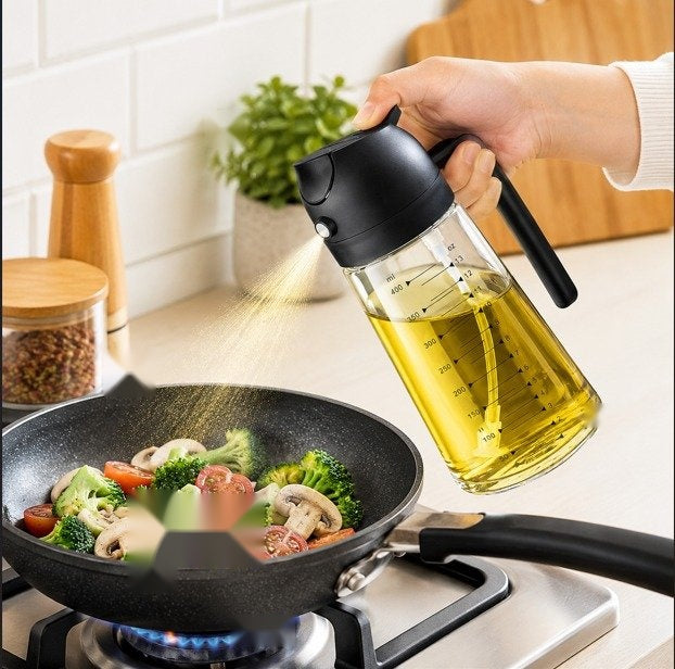 Using the glass oil sprayer while cooking