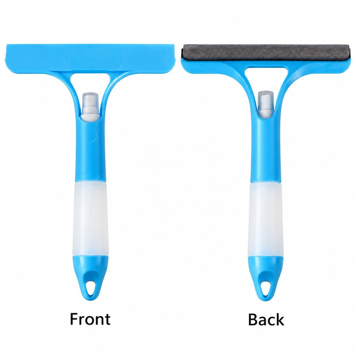 Front and back views of the spray window squeegee
